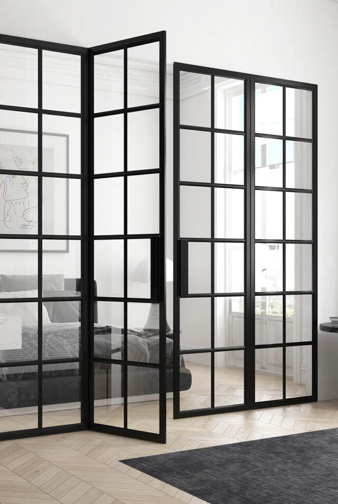 Black steel crittall style double doors